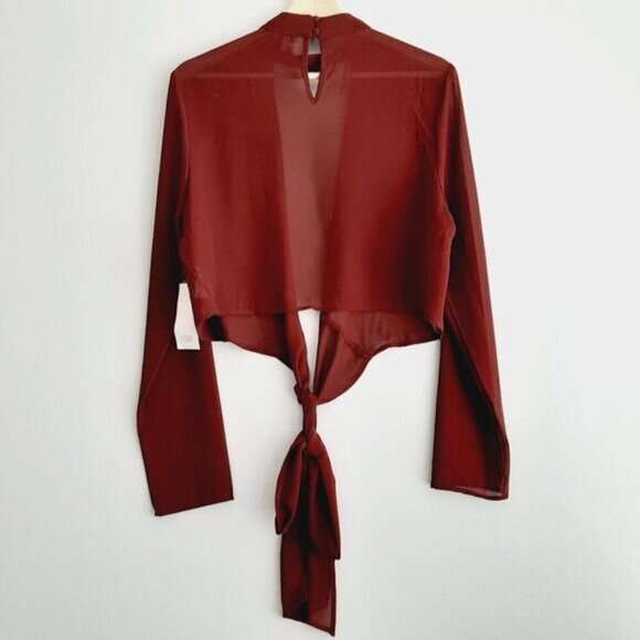 TOBI Wrap Tie Crop Top Semi-Sheer Lightweight Triangle Cut-Out Blouse Sz L - Picture 12 of 16